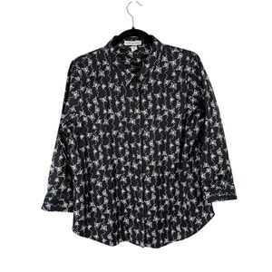 Coldwater Creek Black Butterfly Print Button Front Shirt Fairy Womens 16P